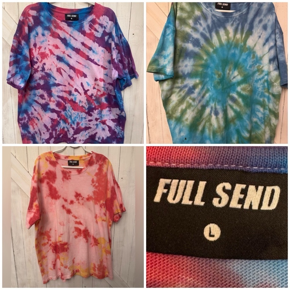 FULL SEND Tie-Dye Oversized Heavyweight Tees – Men’s Large (Bundle Options)